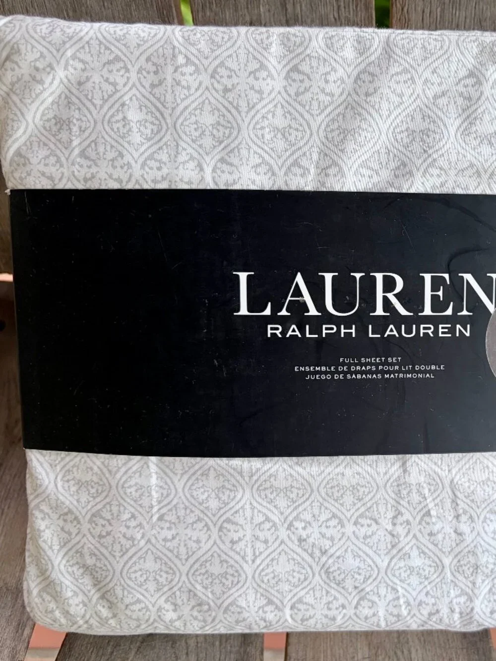Ralph Lauren FULL Size Light Gray Geometric Pattern Sheet Set cotton percale